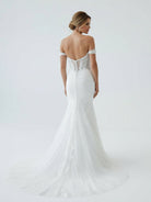 Jream | White Long Tulle Mermaid Wedding Dress with Lace Appliques - KissProm