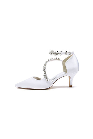 Pointed Toe Beading Ankle Strap High Heels - KissProm