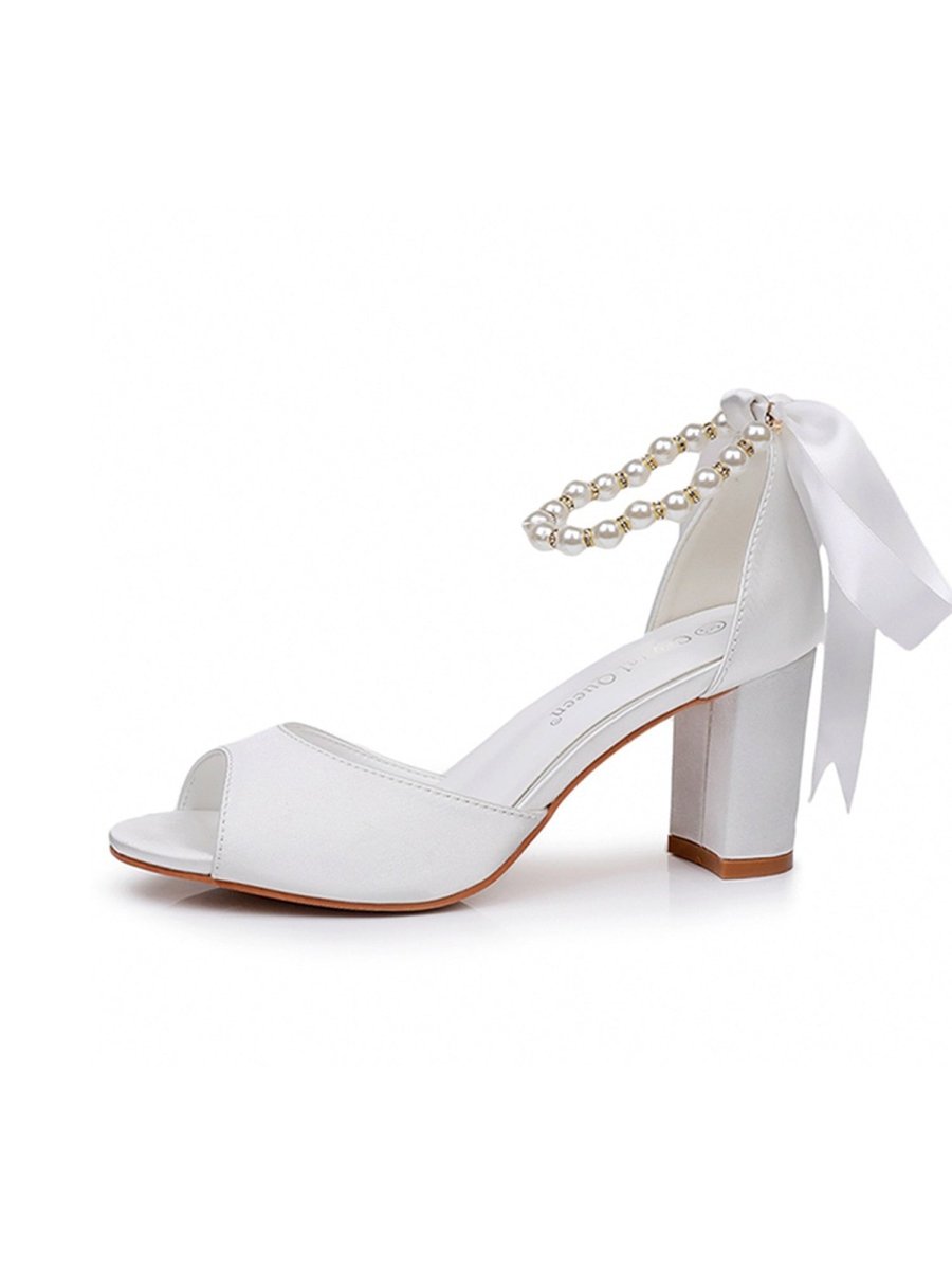 Peep Toe Chunky Heel Sandals with Buckle Straps - KissProm