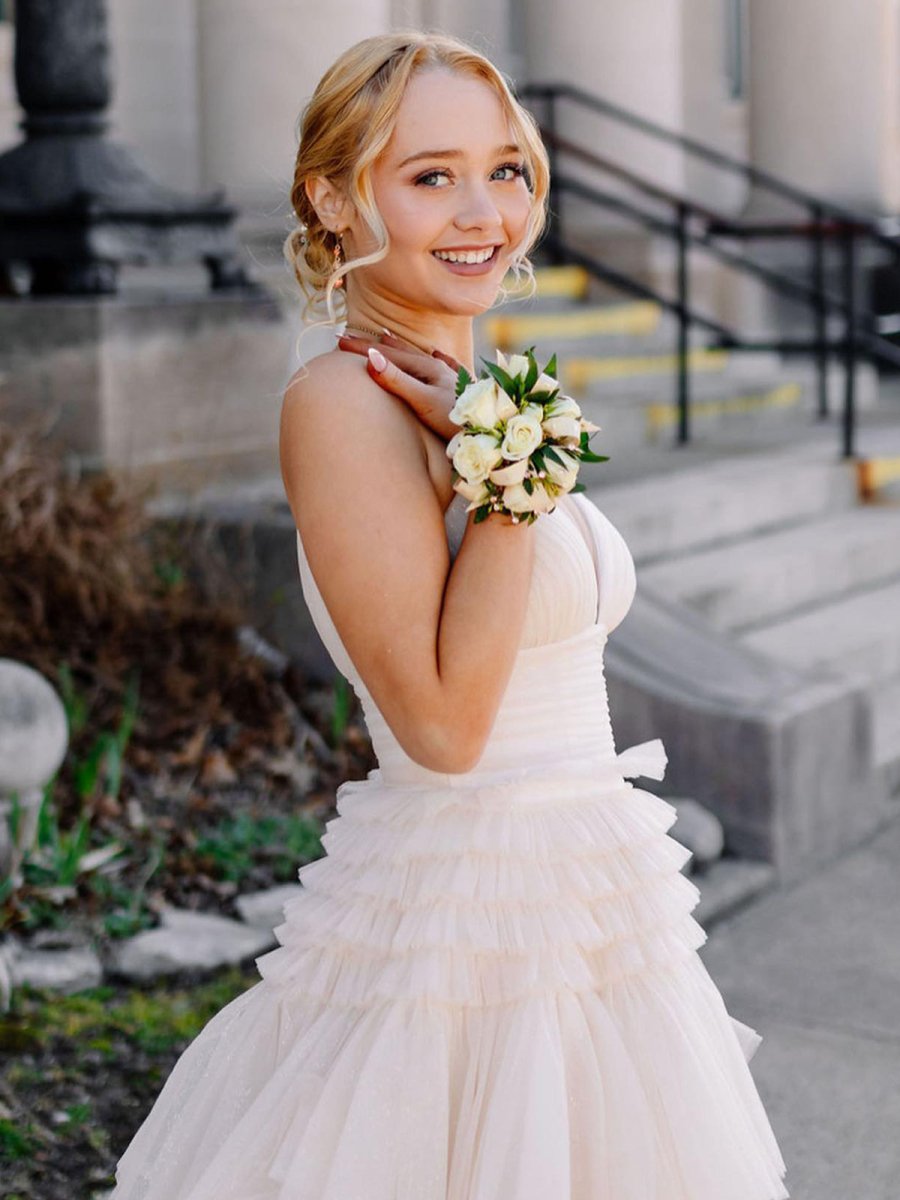 Amanda | Tulle Deep V Neck Spaghetti Straps Long Prom Dress