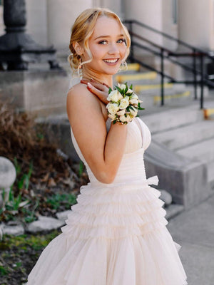 Amanda | Tulle Deep V Neck Spaghetti Straps Long Prom Dress