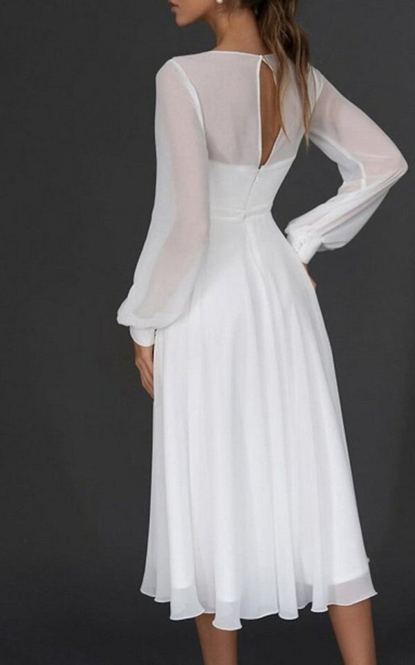 Lace 3/4 Sleeves V-neck Chiffon Long Dress Lemon main image 1