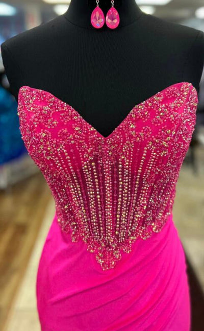 Royal Blue Modern Strapless Side Slit Appliques Prom Dress with Beadings main image 1