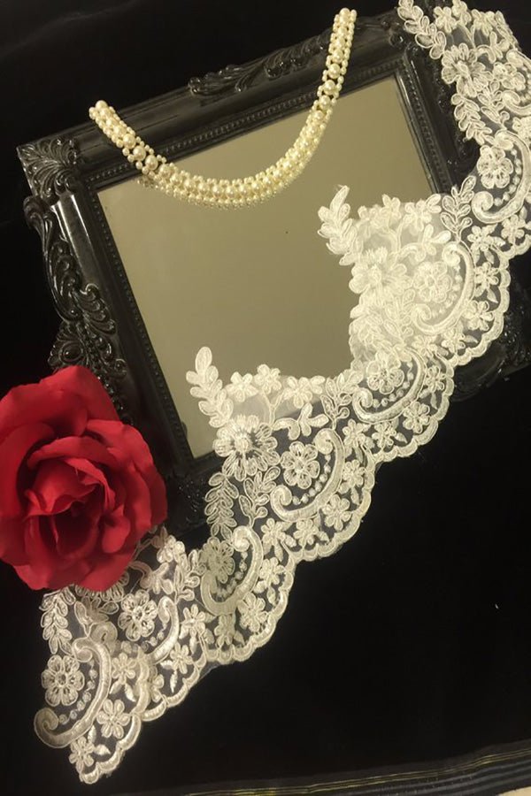 Vintage Lace Appliques Long Chapel Veils Floor Length Wedding Veils - KissProm