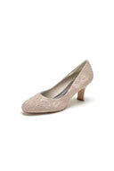 Elegant White Lace High Heels with Wooden Heel - KissProm