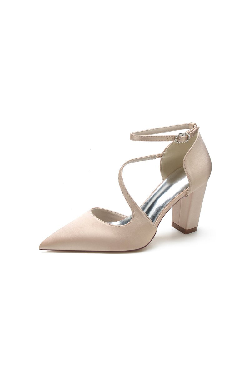White Silk Pump with Decorative Ankle Strap - KissProm
