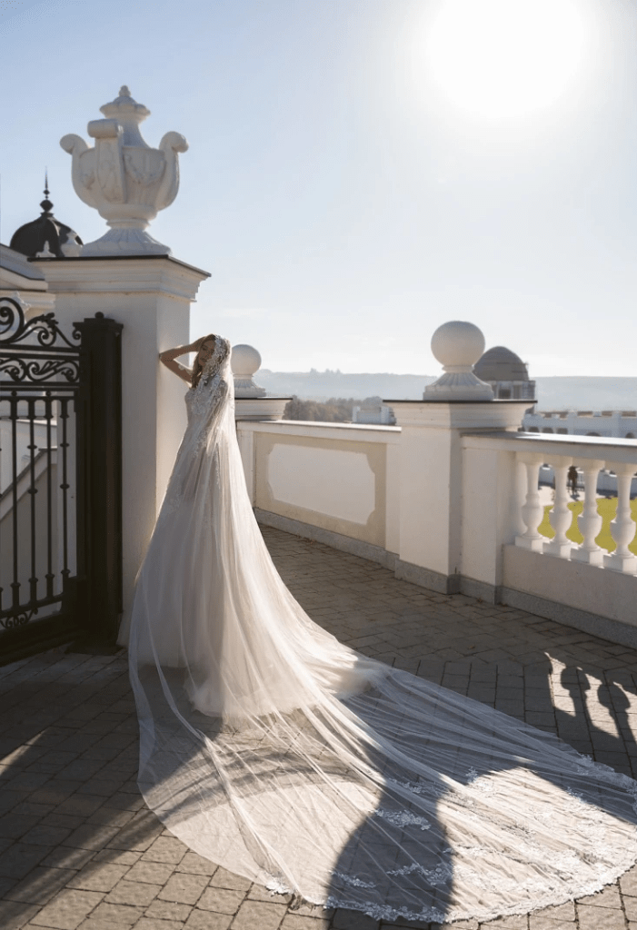 Simple Jewel Long Sleeve Brush Train Tulle Ball Gown Wedding Dress with Appliques, Diamond White / Custom Size