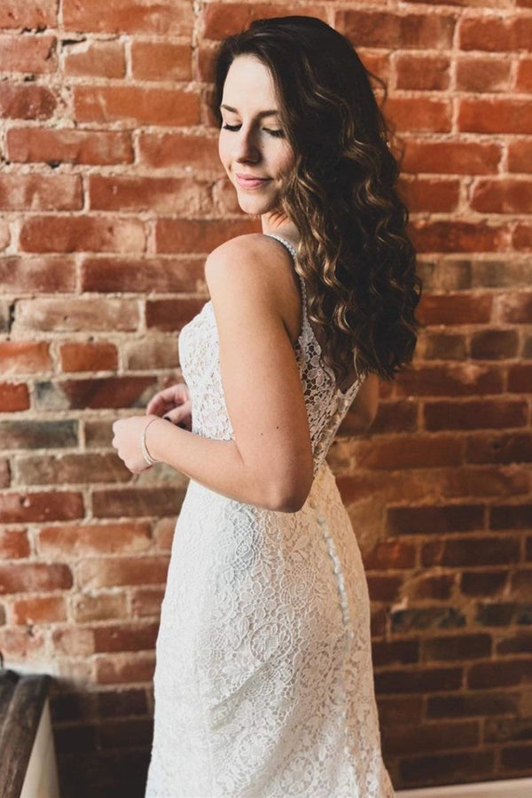 Goldie | White Lace Sweetheart Sleeveless Mermaid Long Wedding Dress