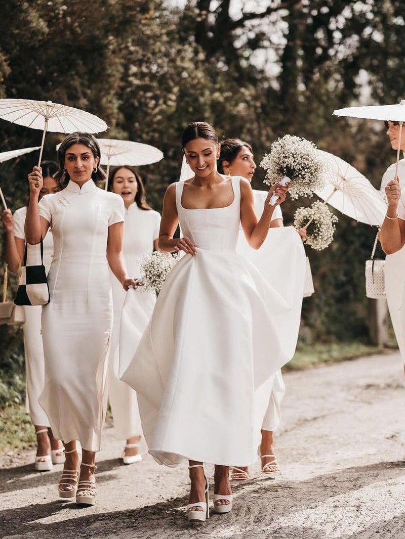 Reverie | Simple A-Line Square Neck White Satin Wedding Dresses