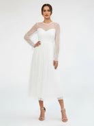 Zelina | Elegant A-Line Long Sleeve Tea Length Wedding Dresses