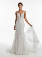 Aliza | Ivory Mermaid Spaghetti Straps Backless Long Lace Wedding Dress - KissProm