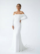 Pearl | Simple White Boho Mermaid Long Wedding Dress with Sleeves - KissProm