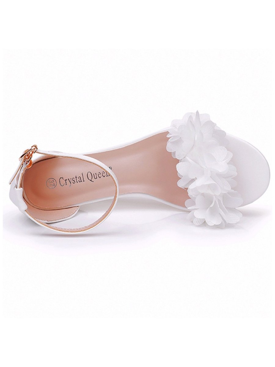 White Floral Open Toe Ankle - Strap Beach Sandals - KissProm