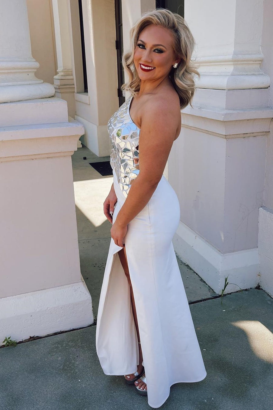 Ashley |Sheath One Shoulder Cut Mirror Sequins Prom Dress