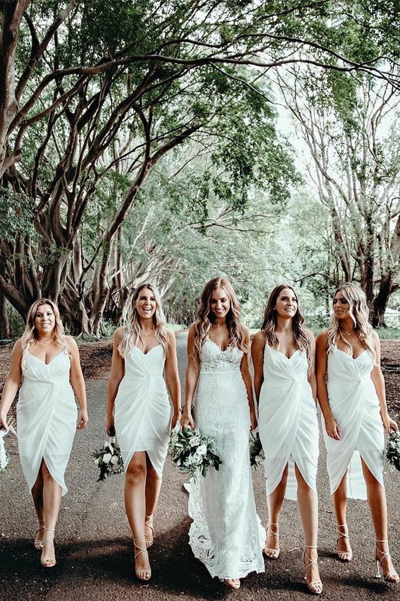 Cheap Sheath Bridesmaid Dresses Chiffon Short Gowns - KissProm