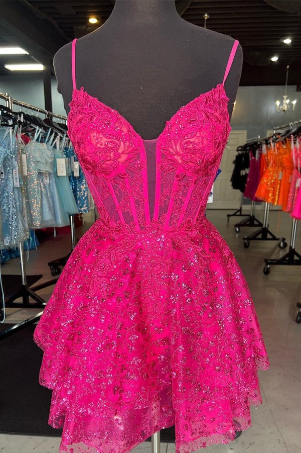 Heiden | A-Line Spaghetti Straps Short Homecoming Dress with Appliques