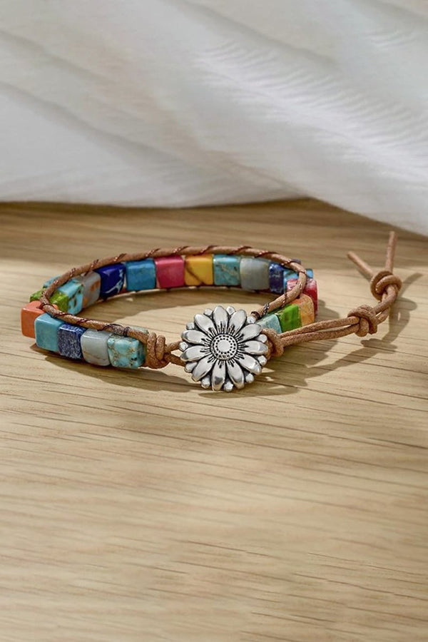 Leather Wrap Chain Bracelets with Stones - KissProm