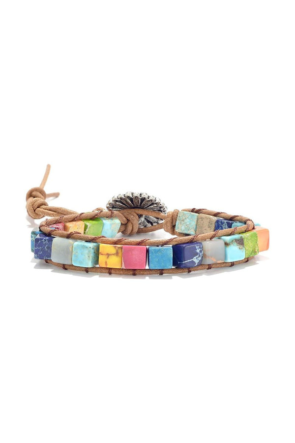 Leather Wrap Chain Bracelets with Stones - KissProm