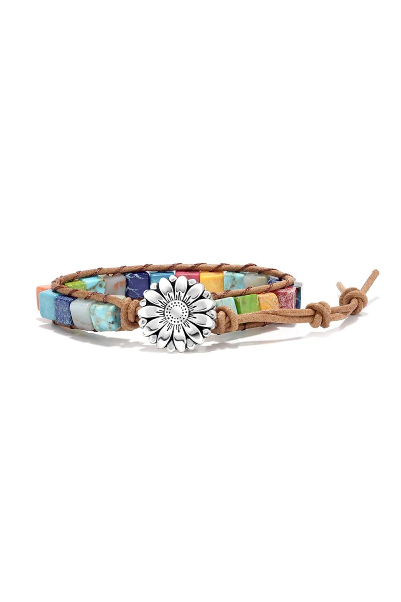 Leather Wrap Chain Bracelets with Stones - KissProm
