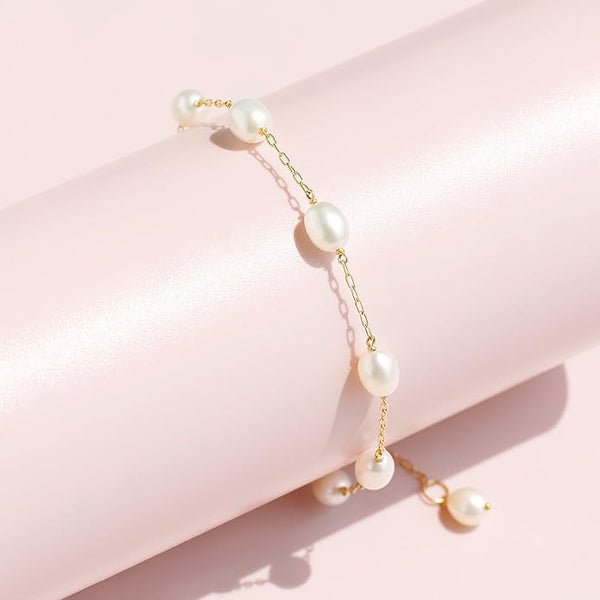 Gold Tin Cup Pearl Adjustable Bracelets - KissProm