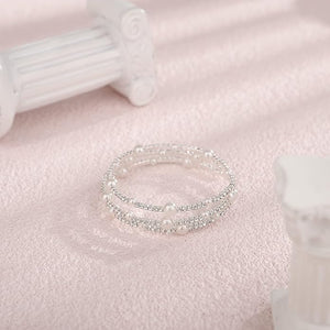 Multi Layered Stretch Wrap Silver Bracelets with Rhinestone - KissProm
