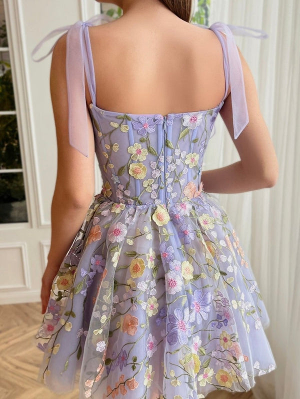 A-Line Lilac Short Homecoming Dress with 3D Flowers – Homecoming Dress by KissProm | Available at KissProm