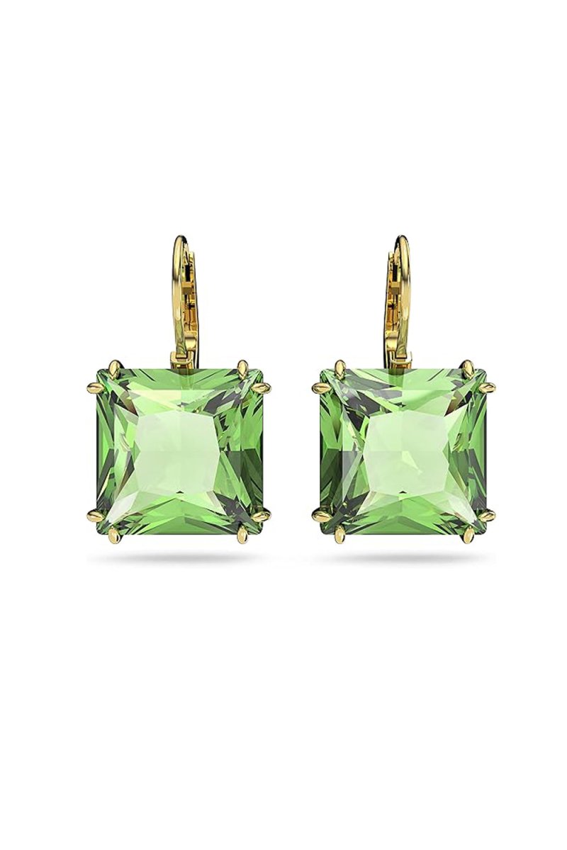 Green Crystals Gold Tone Finish Earrings - KissProm