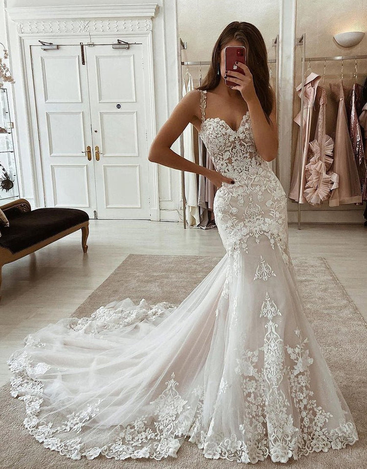 Flower Print Sweetheart Spaghetti Straps Mermaid Bridesmaid Dresses for Women main image 1