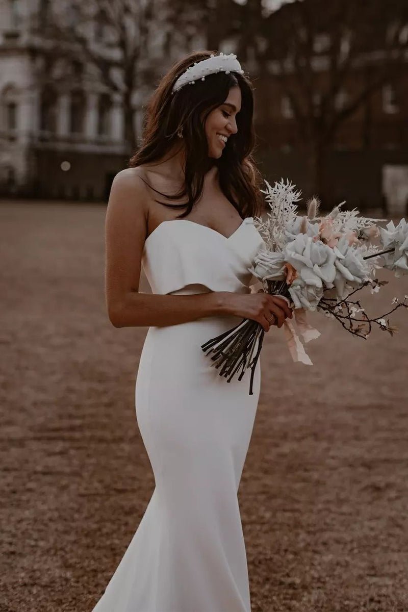 Simple Mermaid Sweetheart White Satin Wedding Dresses Simple Mermaid Sweetheart White Satin Wedding Dresses