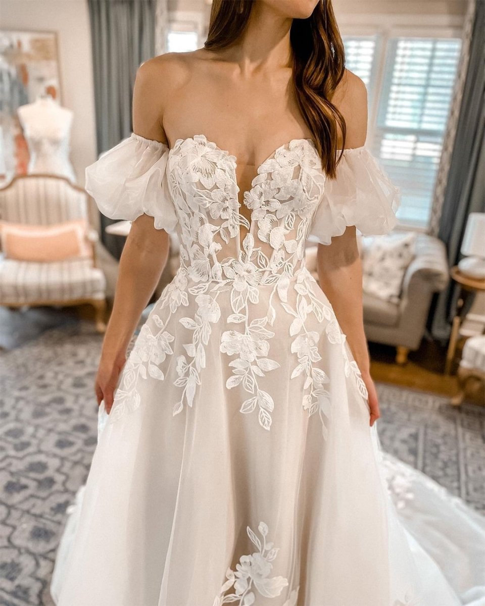 Cute A Line Sweetheart Tulle Wedding Dresses with Lace White-Nude / 18 Cute A Line Sweetheart Tulle Wedding Dresses with Lace White-Nude / 18