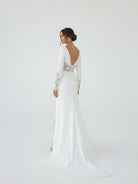 Hollynn | Casual V - neck mermaid Sweep Train Long Sleeve Wedding Dress With Slit - KissProm