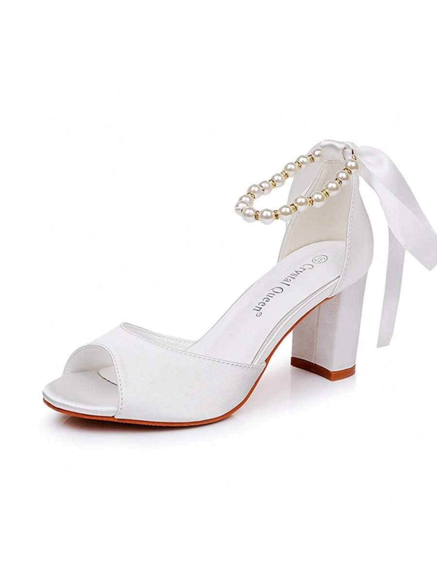 Peep Toe Chunky Heel Sandals with Buckle Straps - KissProm