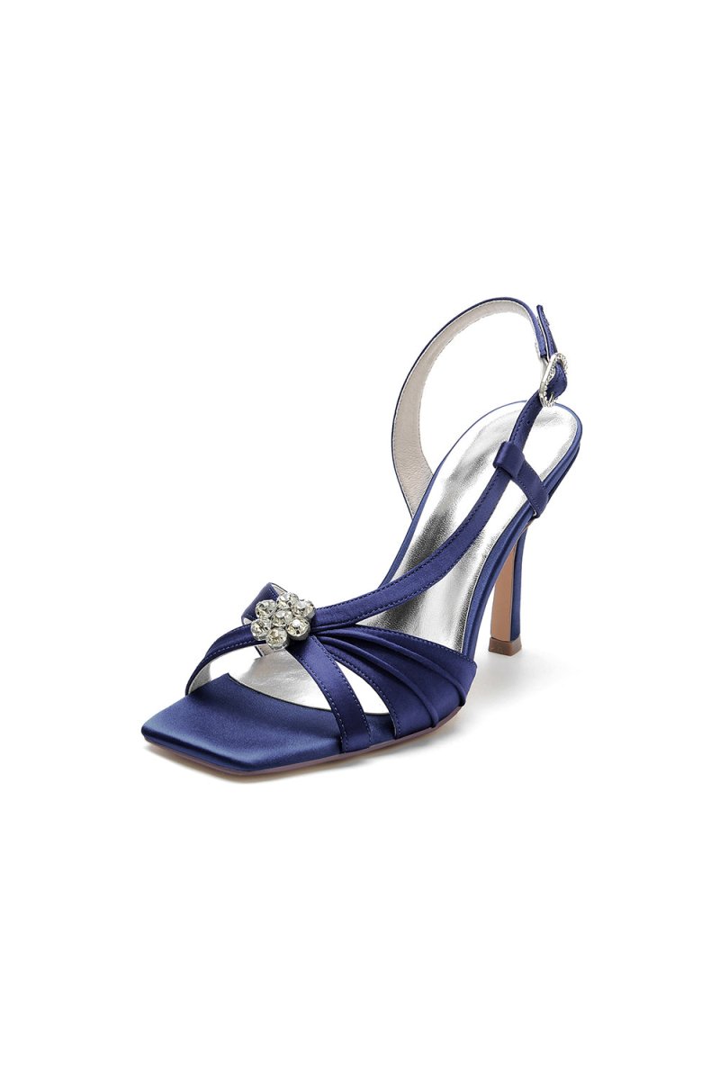 Elegant Blue Satin Stiletto Heels with Crystal Embellishment - KissProm