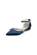 Pretty Rhinestone Pointed Toe Ankle Strap Kitten Heels - KissProm