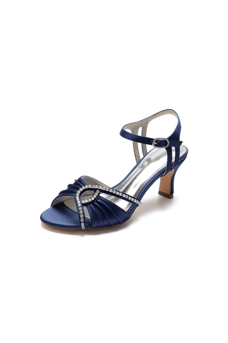 Classy Royal Blue Satin Heels Adorned with Silver Accents - KissProm