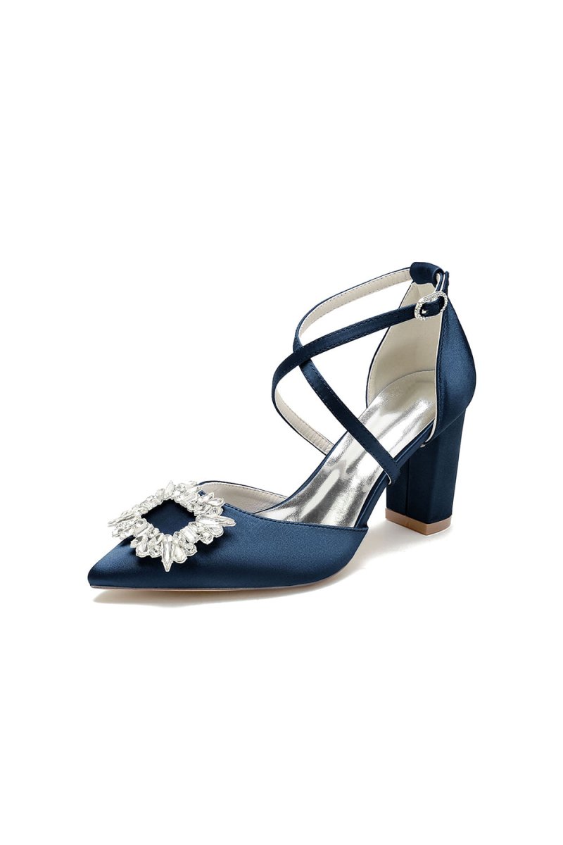 White Satin Pump with Crystal - Embellished Cross - Strap - KissProm