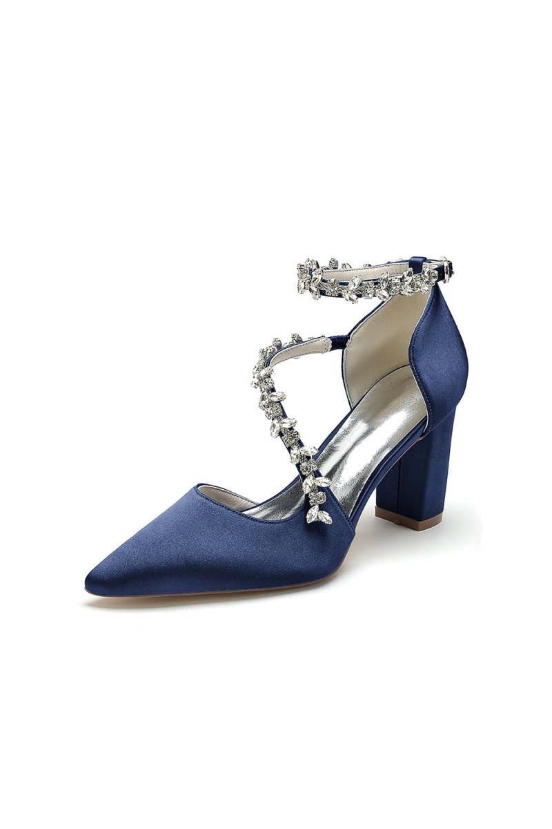 White Satin Pump with Silver Chain Accent - KissProm