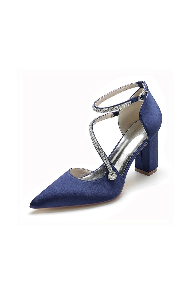 White Satin Pump with Cross - Strap and Beaded Buckle - KissProm