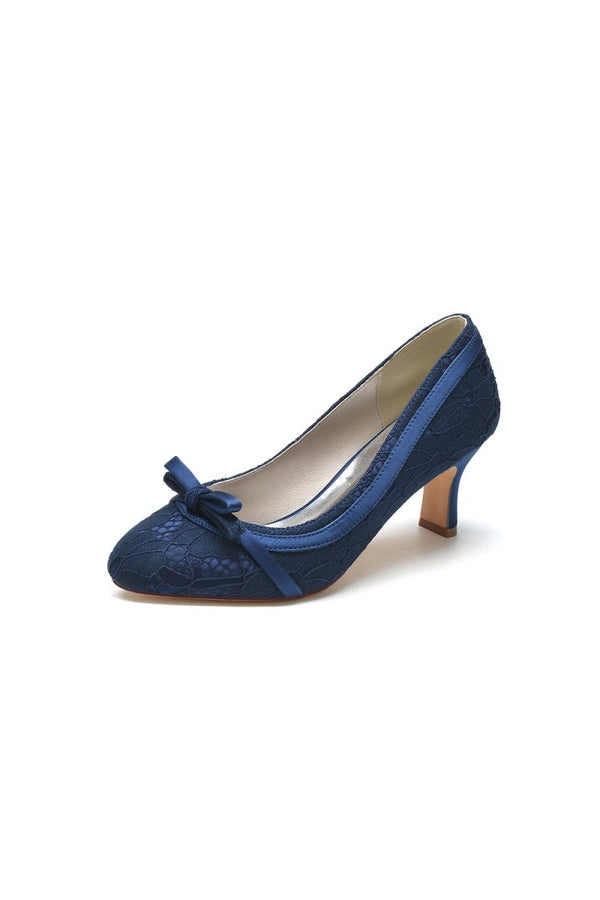 Chic Champagne Lace Formal Heels with Matching Bow - KissProm