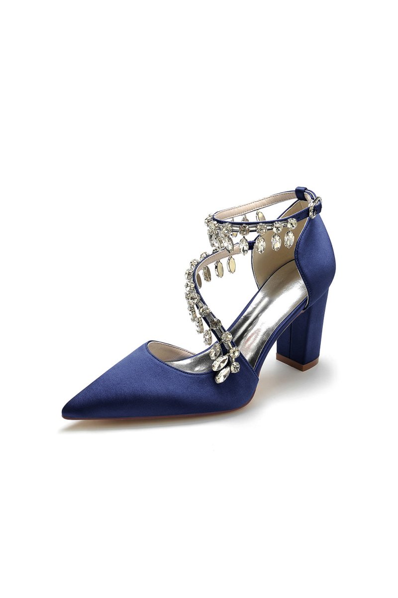 White High Heels with Chain and Crystal Accent - KissProm