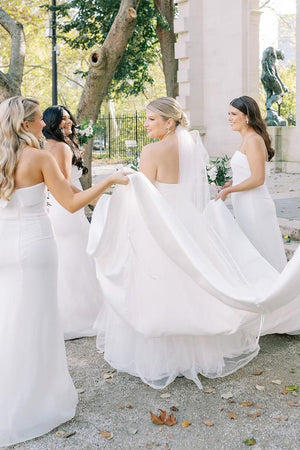 Elegant A-Line One Shoulder White Satin Wedding Dresses, Champagne / 4