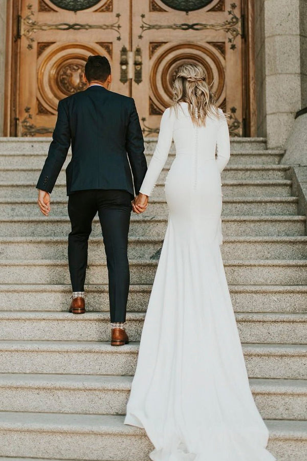 Jessamy | Modest Long Sleeve Satin Wedding Dress With Sweep Train