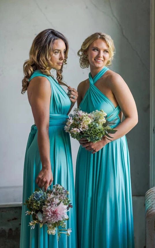 A Line Halter Neck Jersey Bridesmaid Dress With Half Sleeves And Straps Back - KissProm