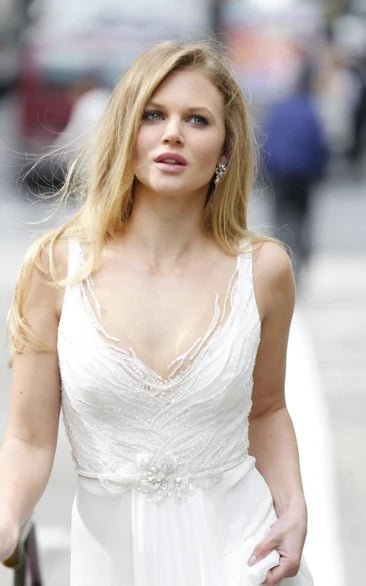 Chiffon Lace Weddig Dress With Beading Sequins Flower