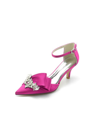 Rhinestone Pointed Toe Satin High Heels - KissProm