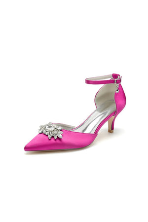 Pointed Toe Rhinestone Kitten Heels - KissProm