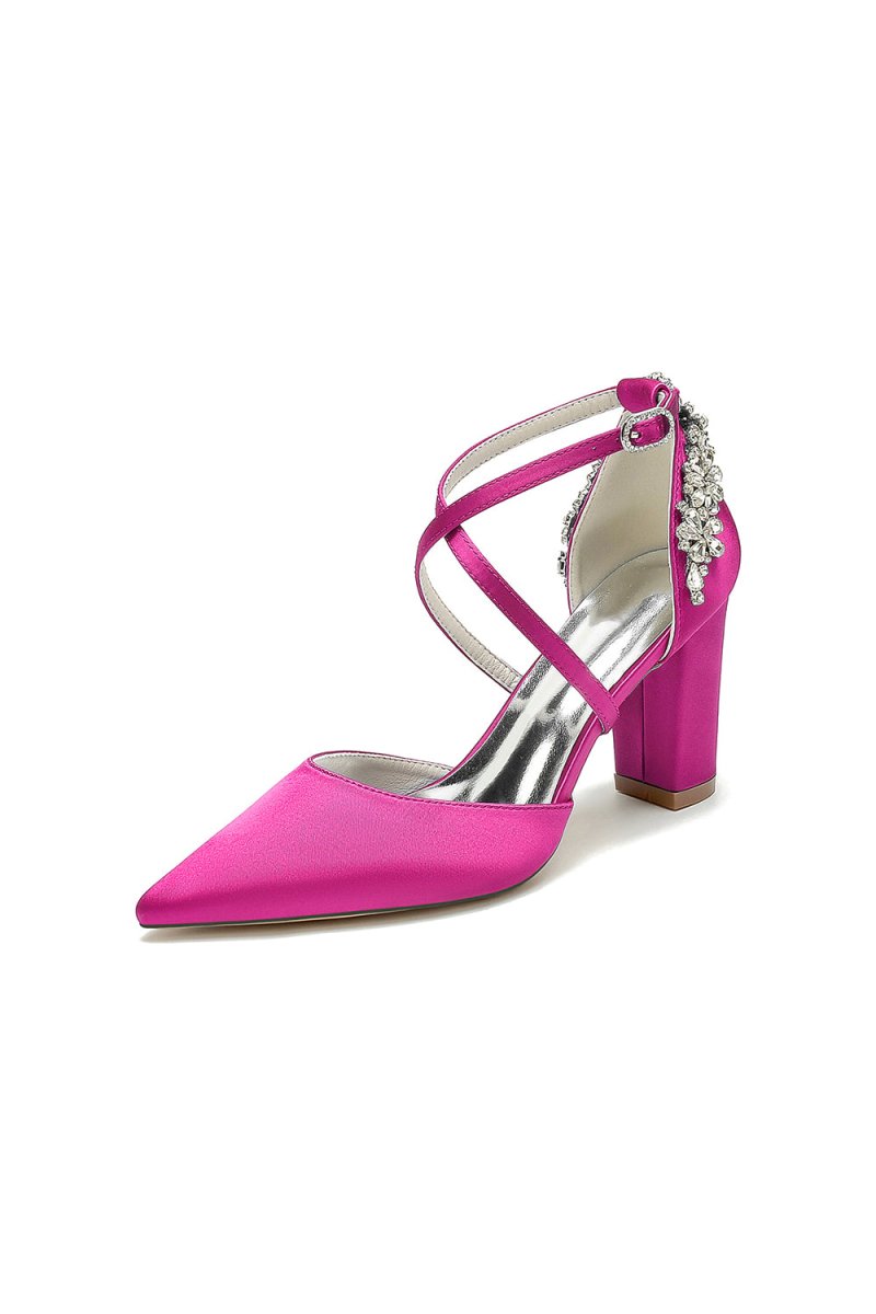 White Satin Pump with Cross - Strap and Metal Accent - KissProm