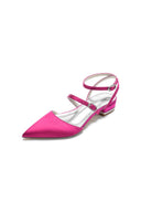 Simple Satin Pointed Toe Buckle Kitten Heels - KissProm
