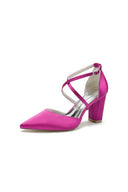 White Satin Pump with Cross - Strap and Metal Accent - KissProm