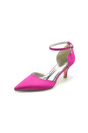 Simple Pointed Toe Satin Kitten Heels - KissProm